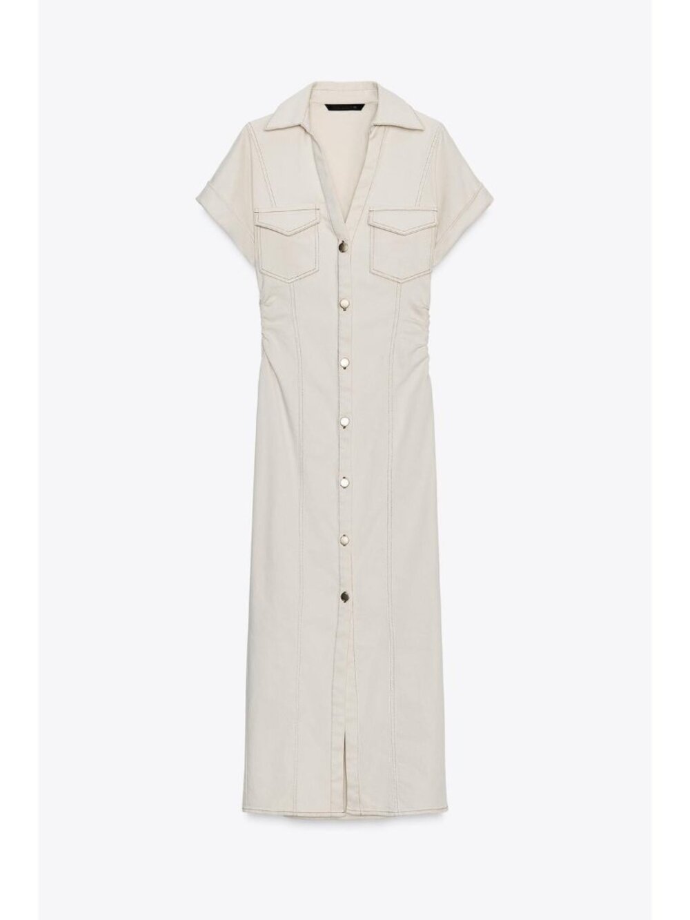 Zara Womens Shirt Dress denim M Ecru Ivory Midi Button Front 8062/622 NWT - Picture 5 of 16